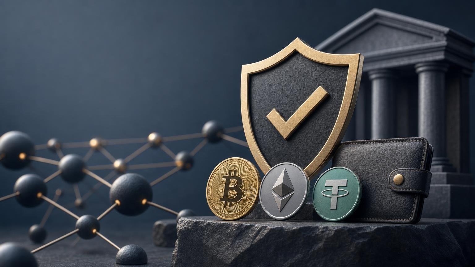 Pessoa a conferir domínio, rede, endereço e detalhes de uma troca de BTC, ETH ou USDT antes de autorizar a transação